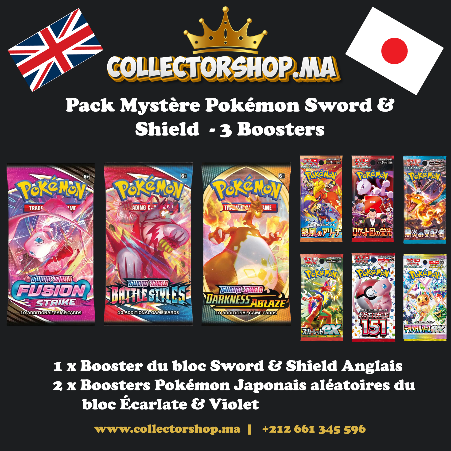 Pack Booster Mystère Pokémon – Sword & Shield + Écarlate & Violet | Collectorshop Maroc
